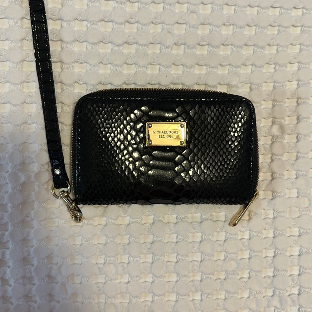 Michael Kors black croc phone case/wristlet